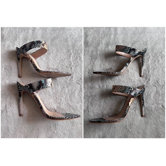 Steve Madden Amaya Clear Slide Sandal Blue Snake Reptile Print Leather Y2K Sz 7 - Picture 5 of 15